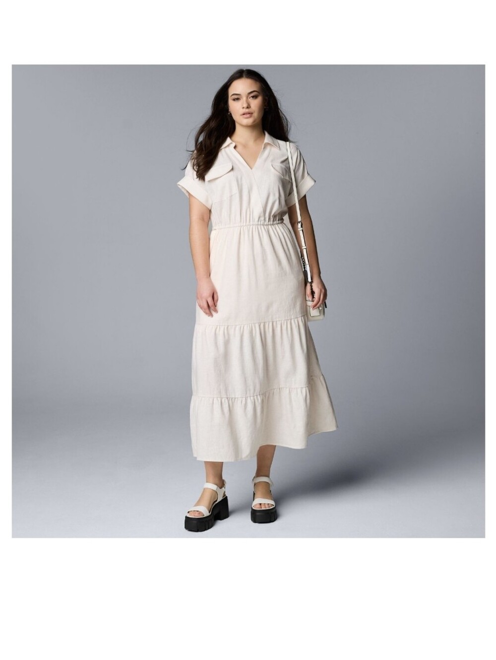 Simply Vera Vera Wang Cream Tiered V-Neck Maxi Dress Plus Size XXL
